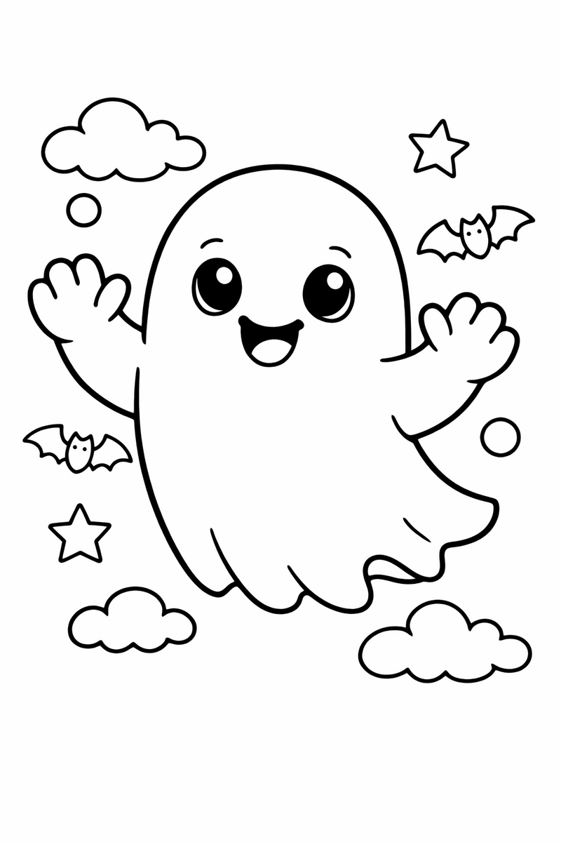 Friendly Floating Ghost coloring page
