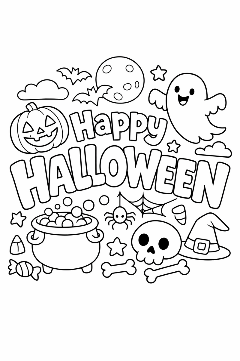 Happy Halloween Lettering coloring page