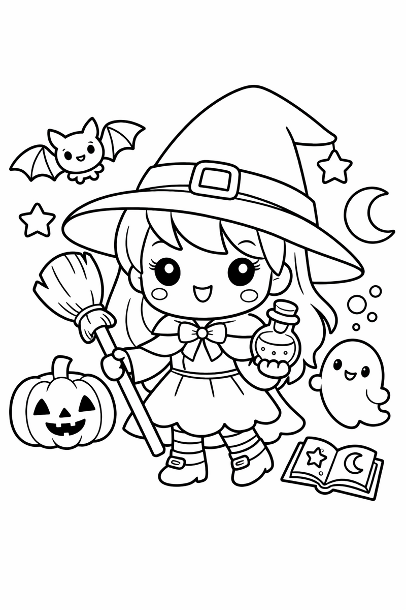 Kawaii Little Witch coloring page