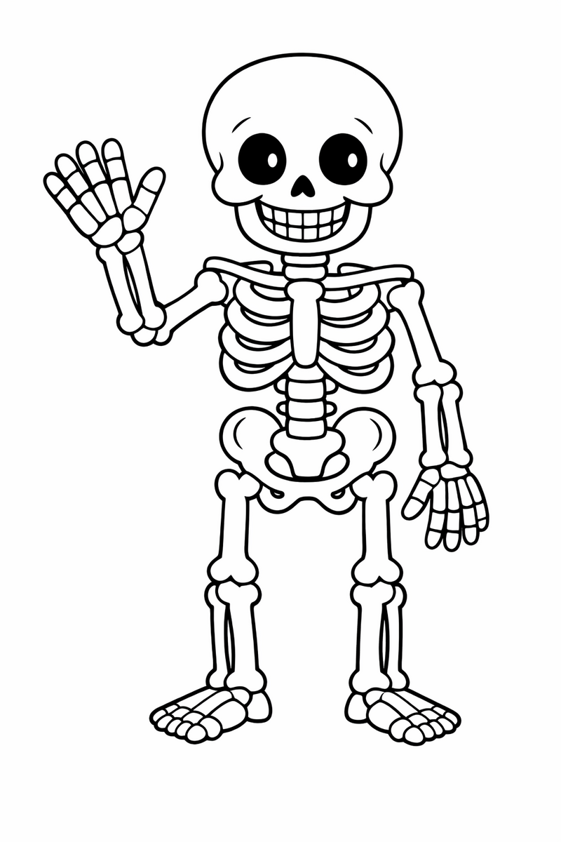 Friendly Standing Skeleton coloring page
