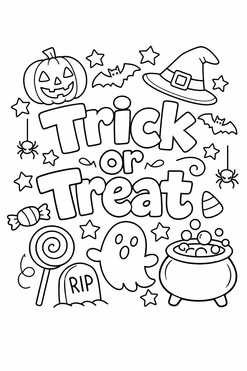 Trick or Treat Lettering coloring page