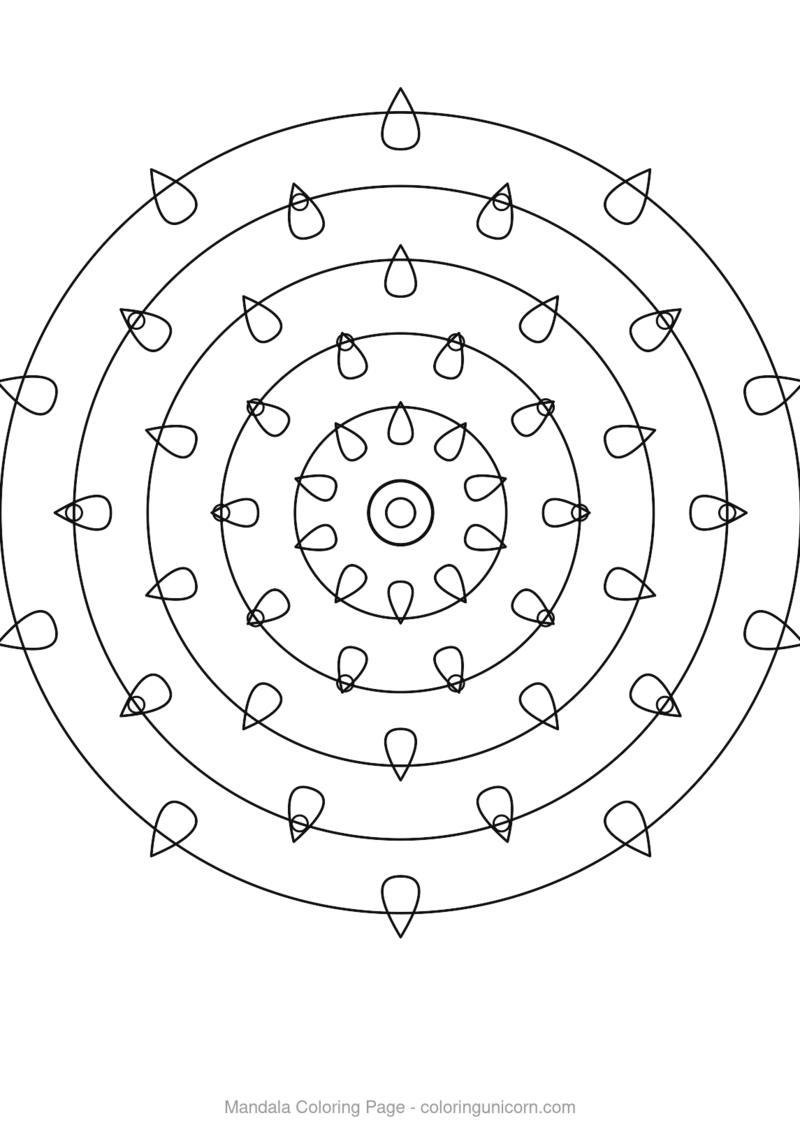 Classic round mandala with petal rings coloring page