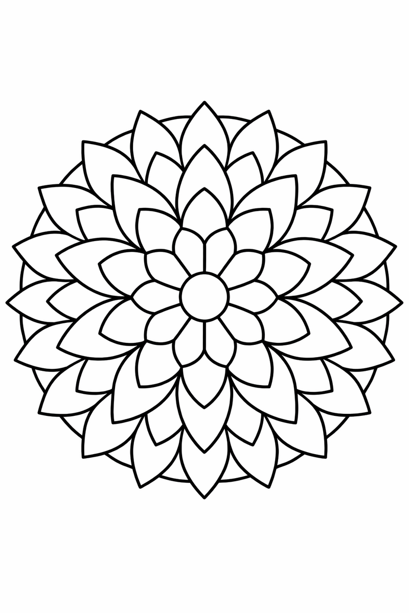 Mandala clásico redondo con anillos de pétalos para colorear
