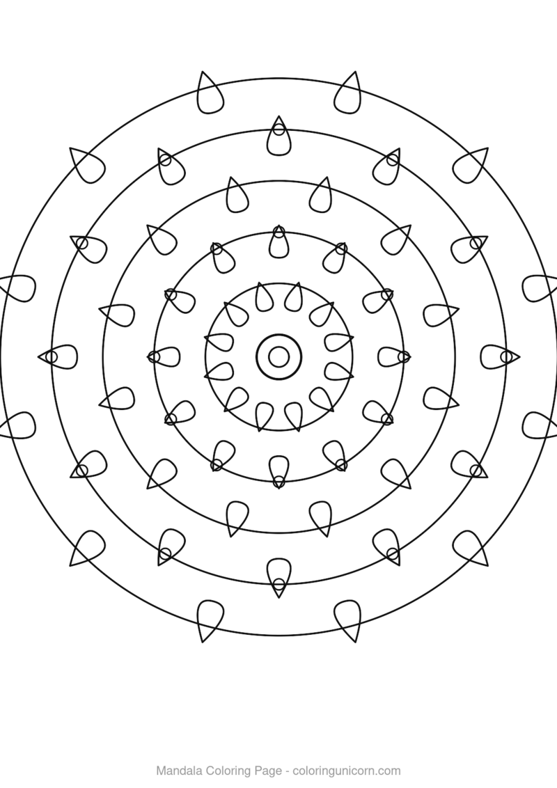 Lotus style mandala with ten-fold symmetry coloring page