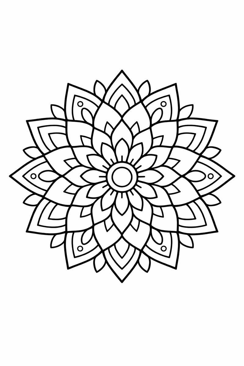 Mandala estilo loto con simetría de diez puntas para colorear