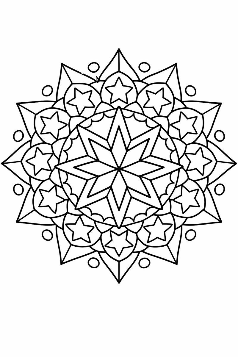 Mandala de estrella con simetría de doce puntas para colorear