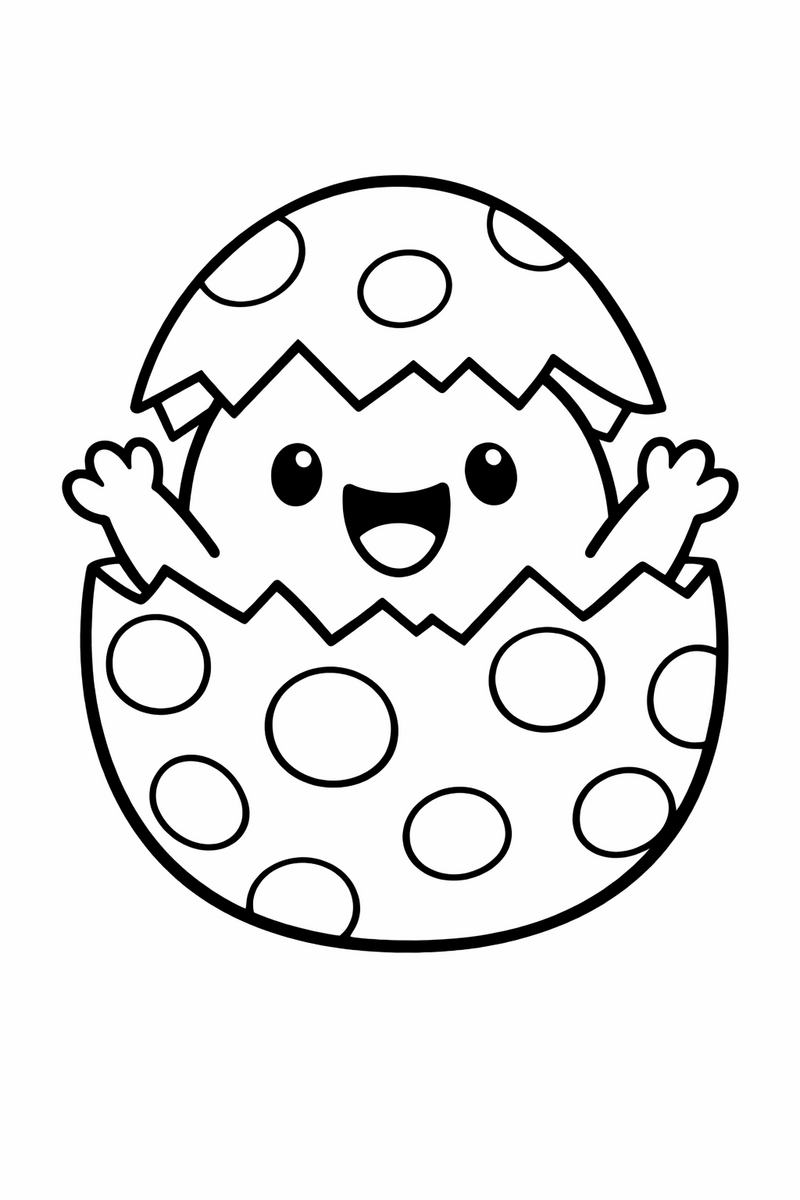 A tiny Togepi egg fairy peeks from its spotted shell with little arms raised high and a wide happy open-mouthed smile coloring page