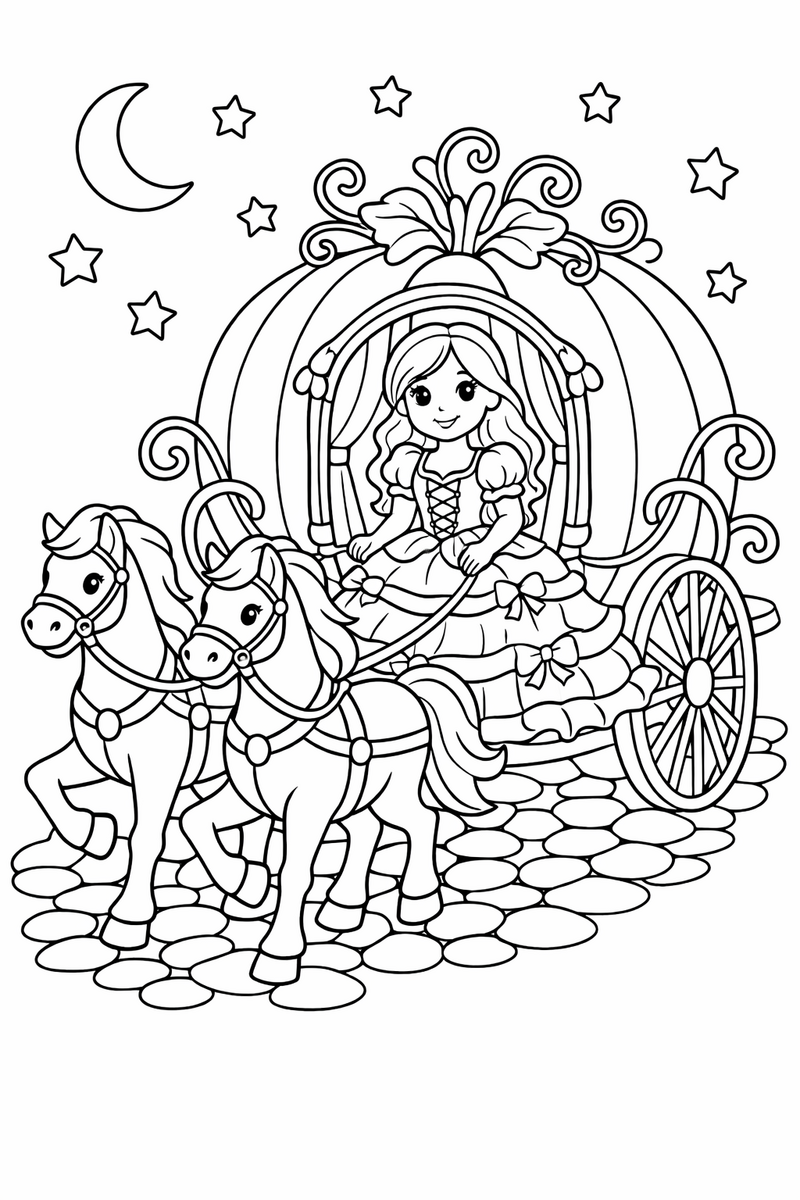La carroza de calabaza de Cenicienta, dibujo para colorear