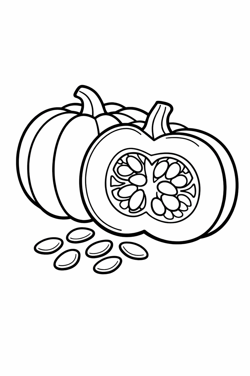 Pumpkin Cut Open with Seeds coloring page