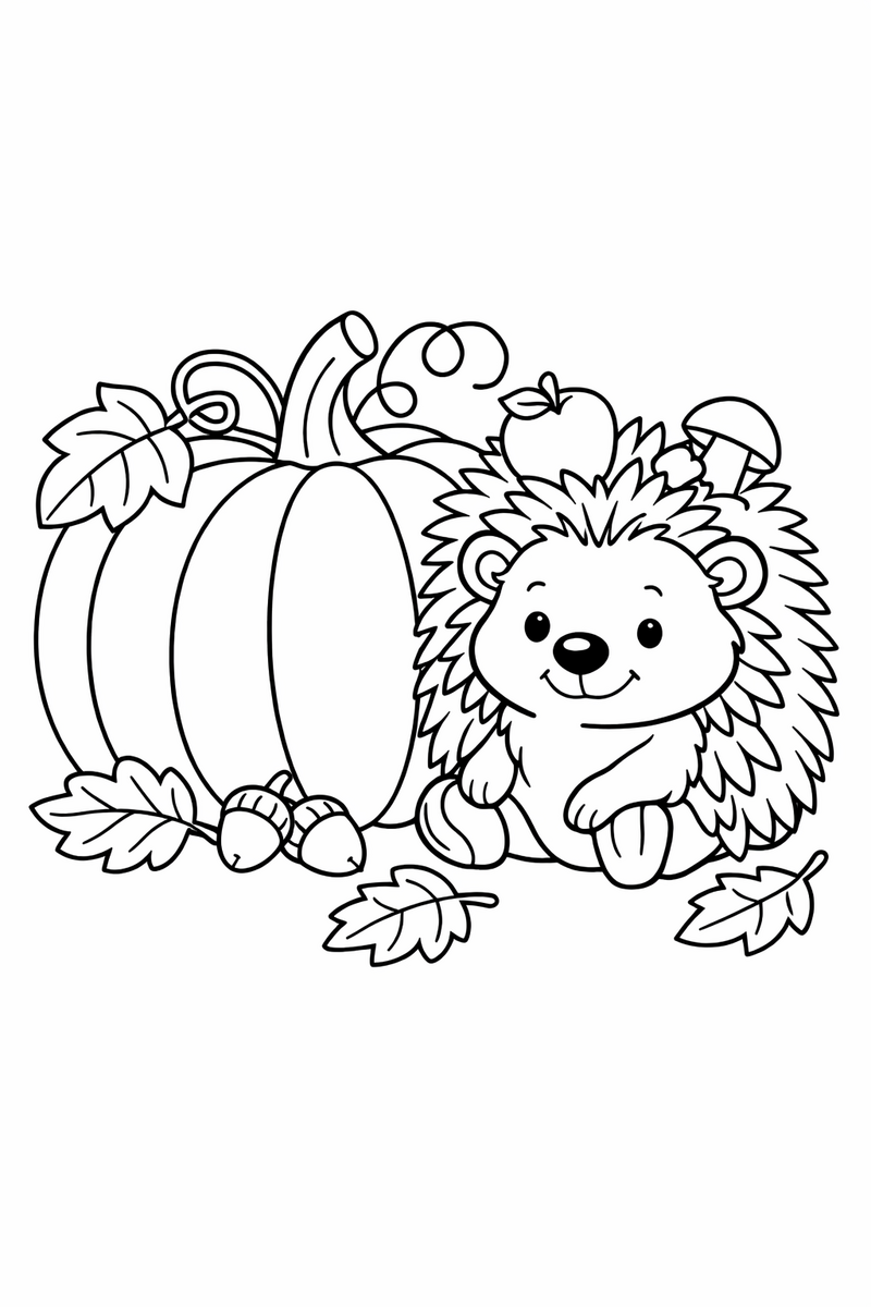 Pumpkin with a Hedgehog coloring page