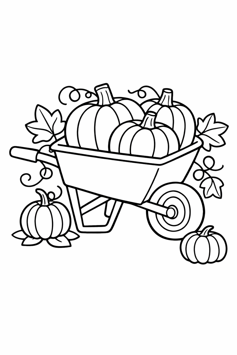 Wheelbarrow of Pumpkins coloring page