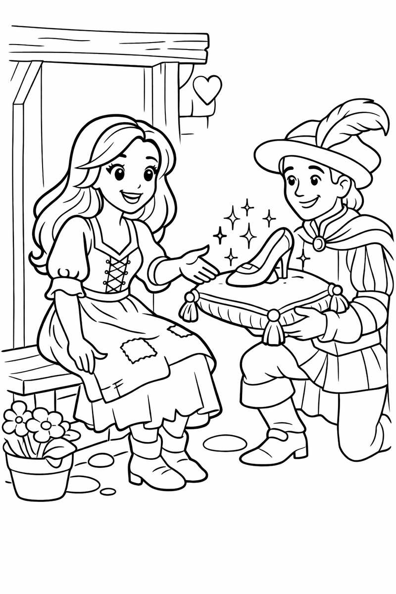 La prueba del zapatito, dibujo para colorear