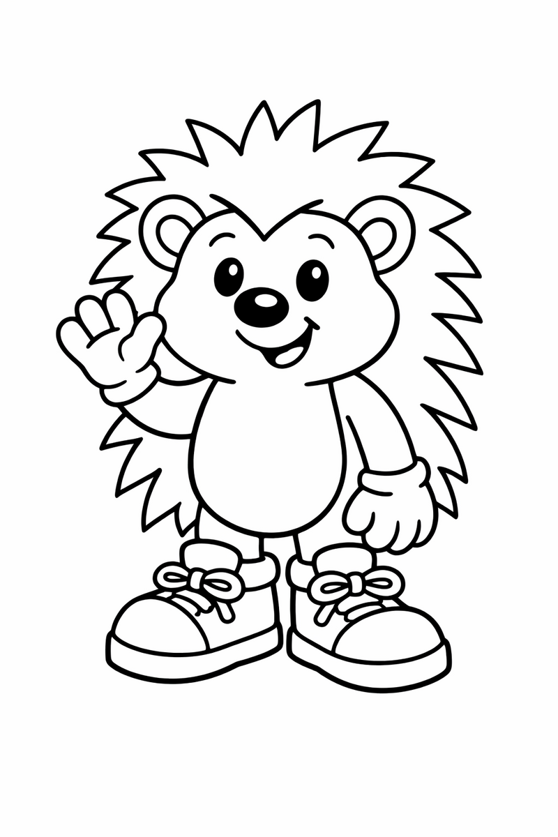 Dibujo fácil de un erizo estilo Sonic con líneas extra gruesas para los más pequeños