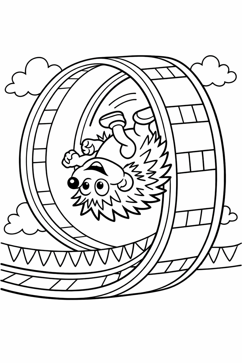 Dibujo de un erizo estilo Sonic corriendo por un loop gigante para colorear