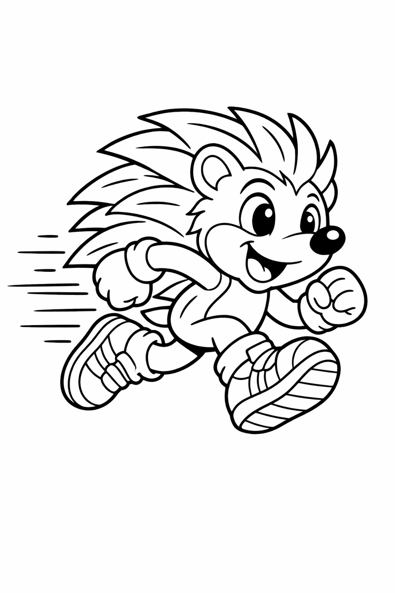 Dibujo de un erizo azul estilo Sonic corriendo a toda velocidad para colorear