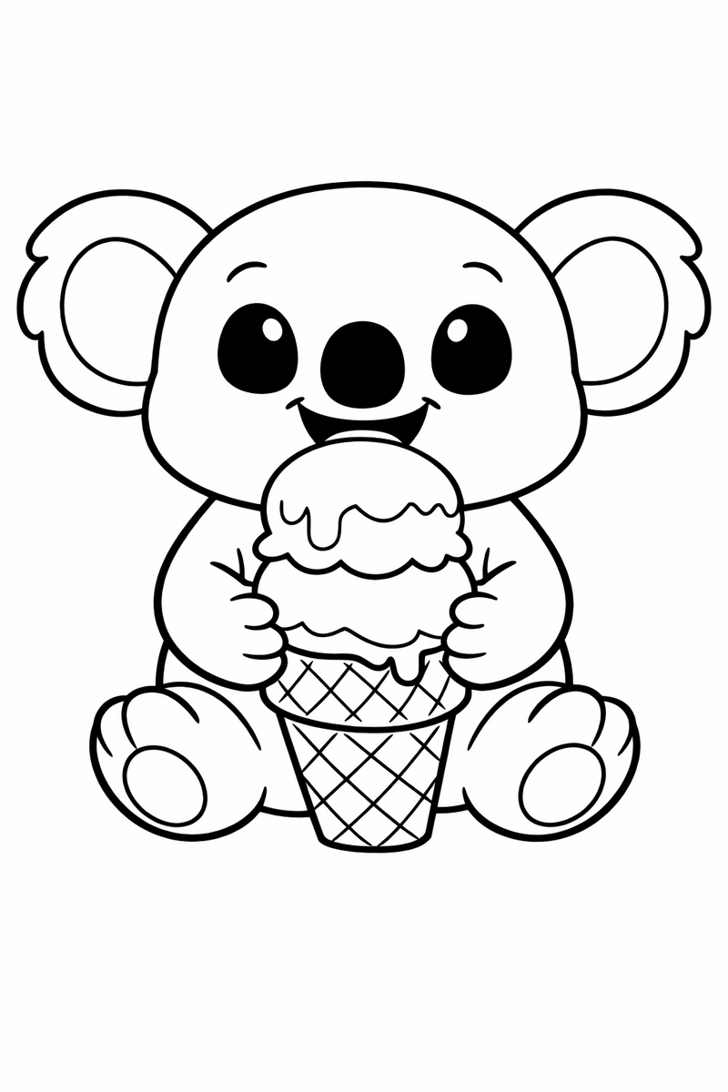 Dibujo de un alien azul estilo Stitch con un helado gigante para colorear