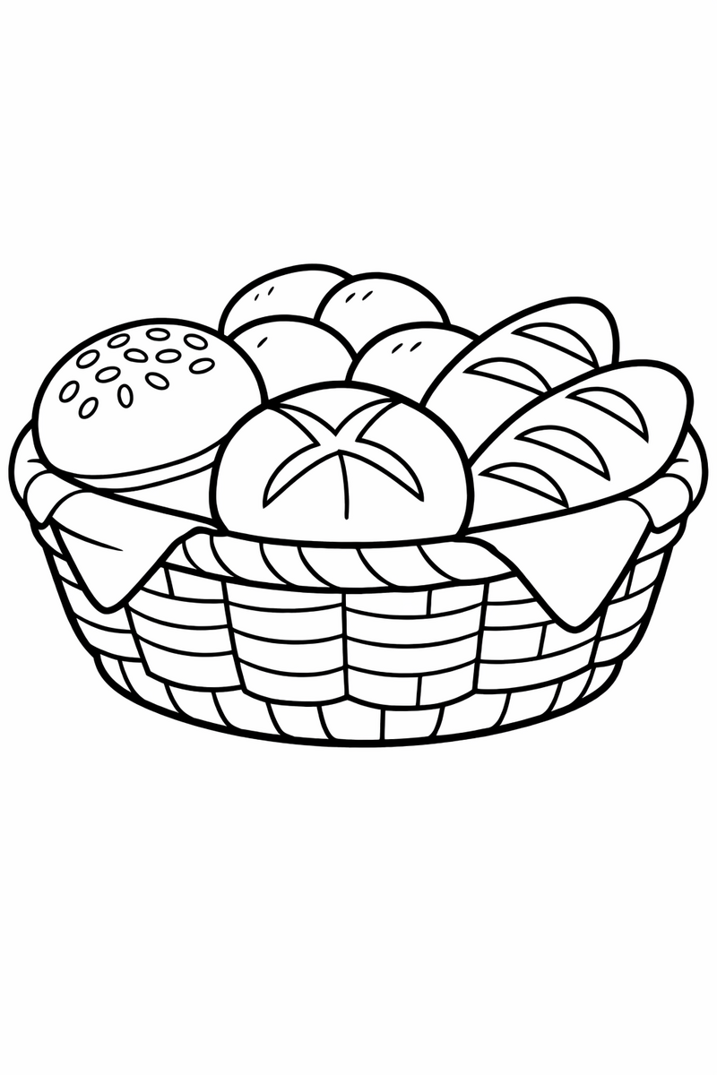 Basket of Bread Rolls coloring page