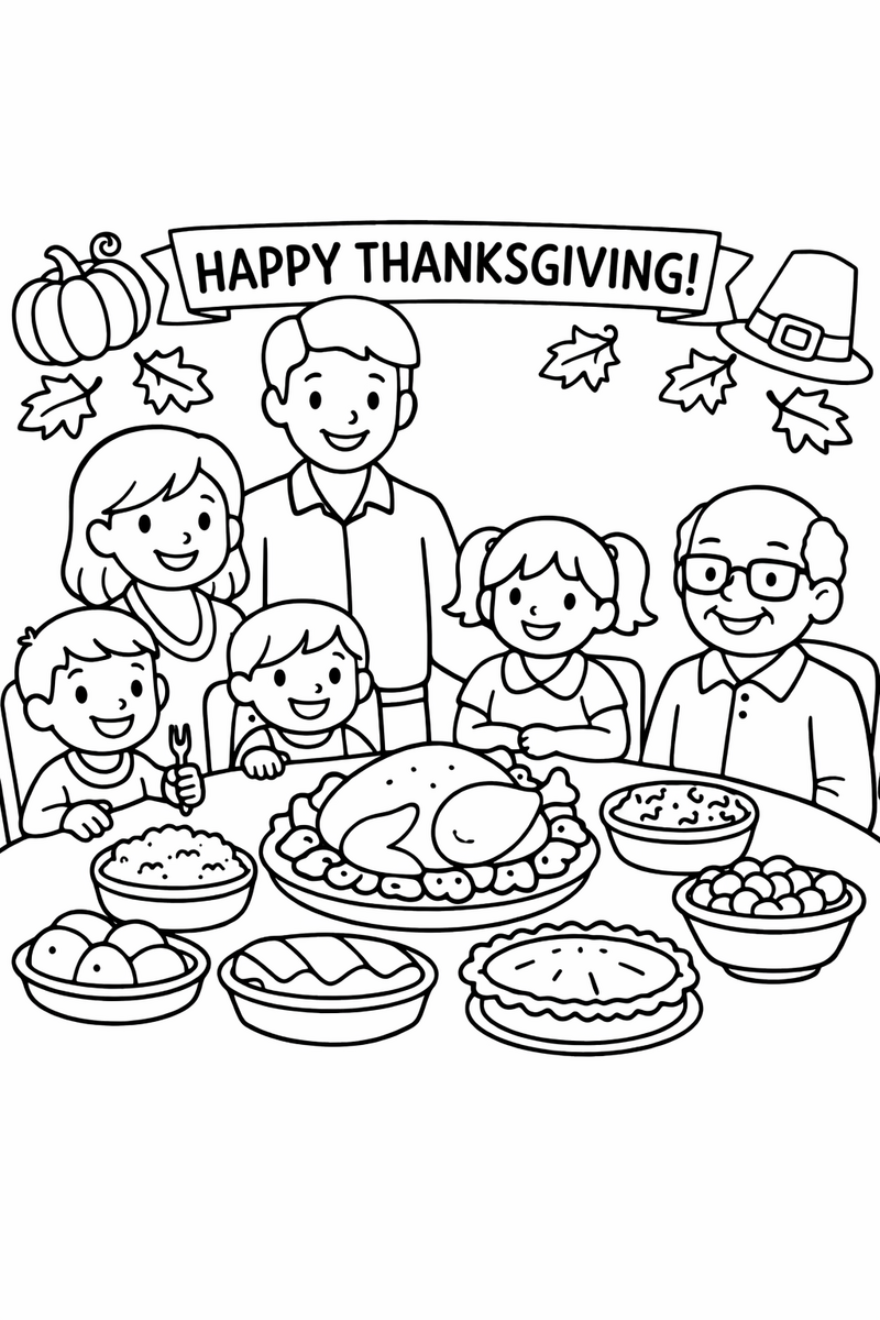 Family Thanksgiving Dinner coloring page