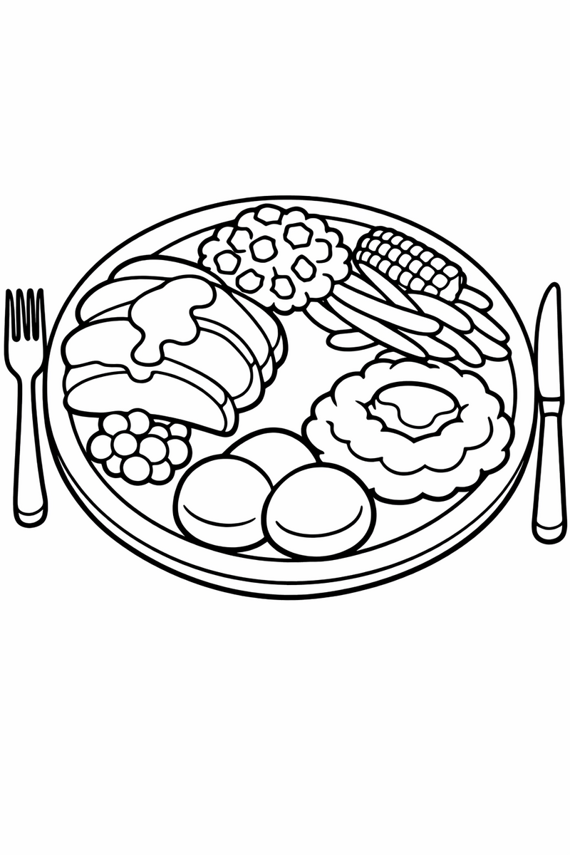 A Full Thanksgiving Plate coloring page