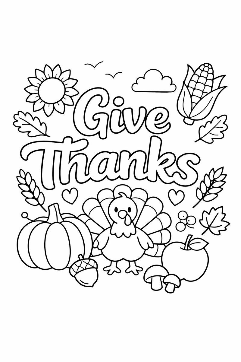 Give Thanks Lettering coloring page