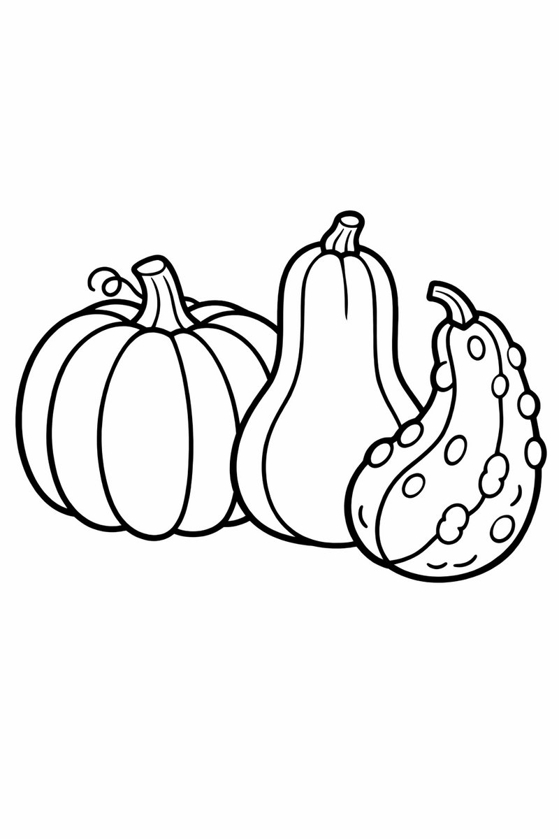 Trio of Autumn Gourds coloring page