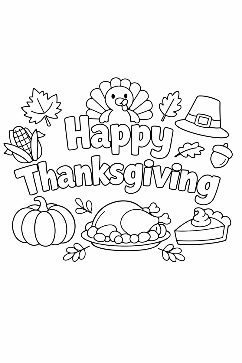 Happy Thanksgiving Lettering coloring page