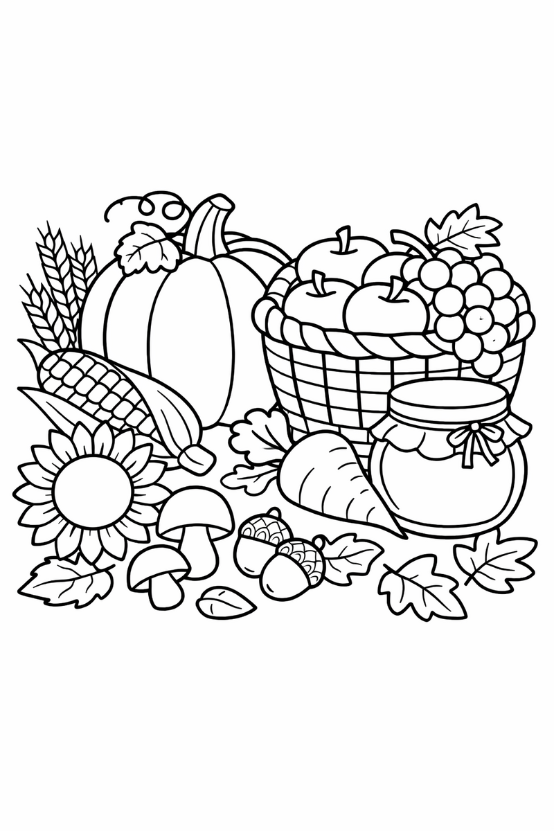 Autumn Harvest Still Life coloring page