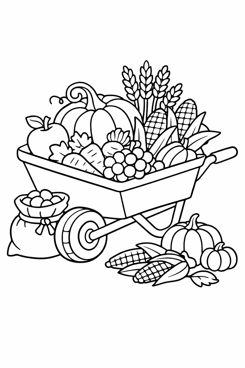 Wheelbarrow of Harvest coloring page