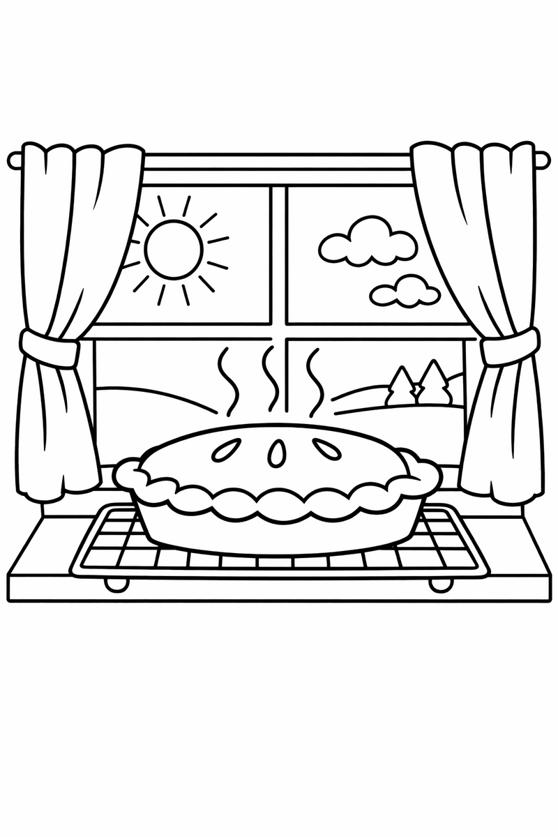 Pie Cooling on a Windowsill coloring page