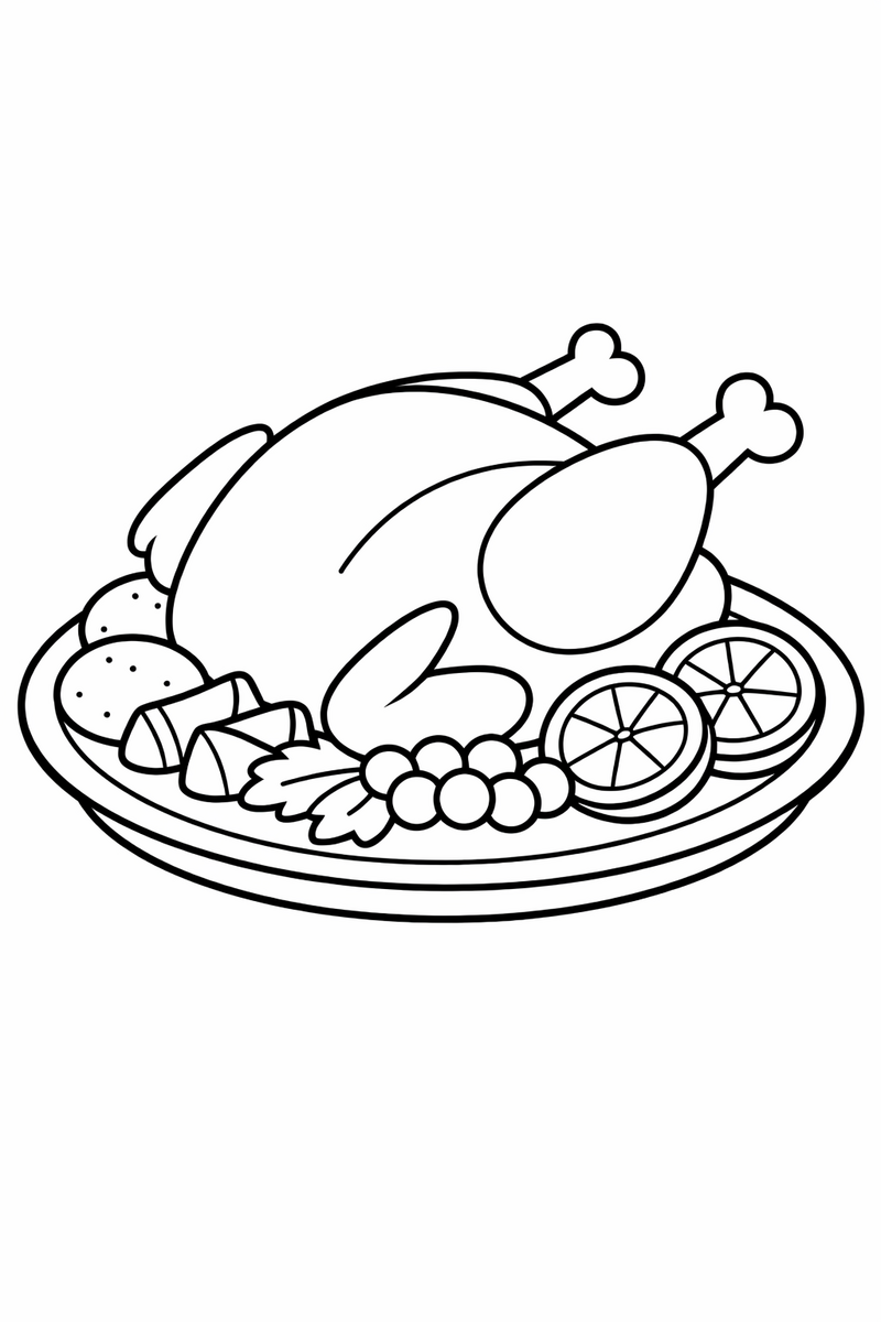Roast Turkey on a Platter coloring page
