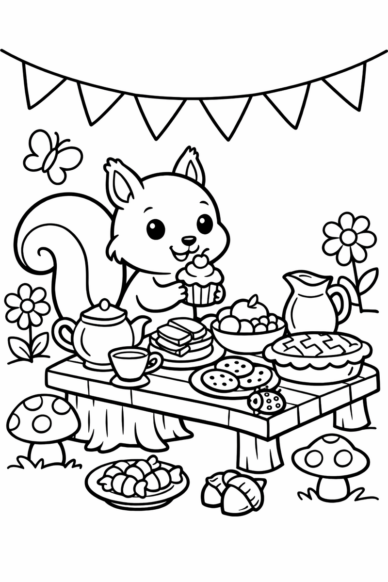 Squirrel at a Little Feast coloring page