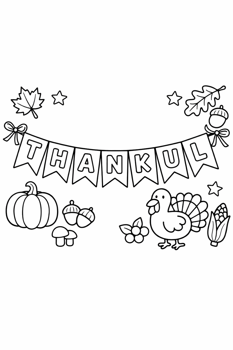 Thankful Banner Bunting coloring page