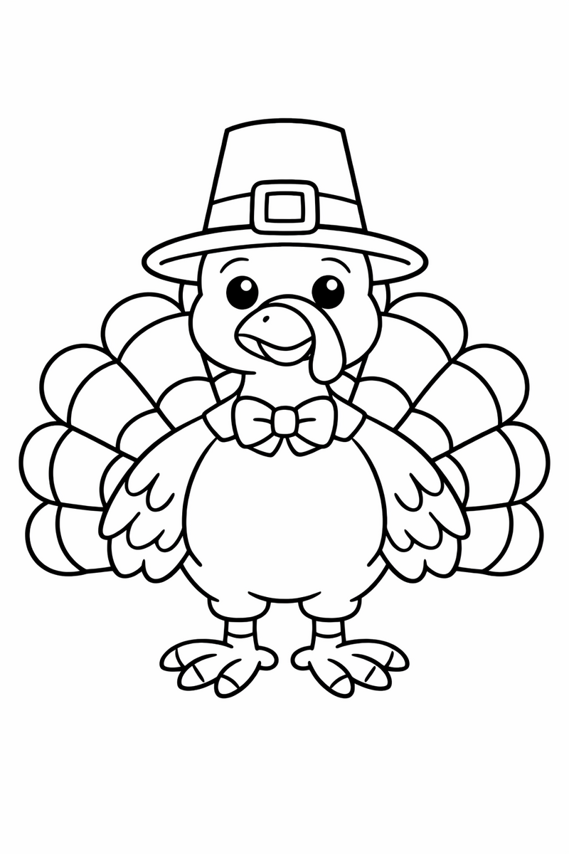 Turkey in a Pilgrim Hat coloring page