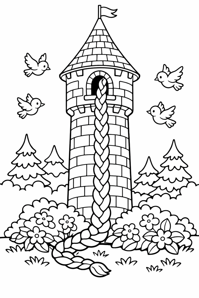 La torre del bosque, dibujo para colorear