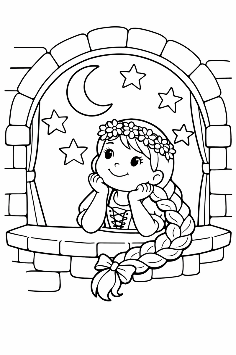 Noche de estrellas en la torre, dibujo para colorear