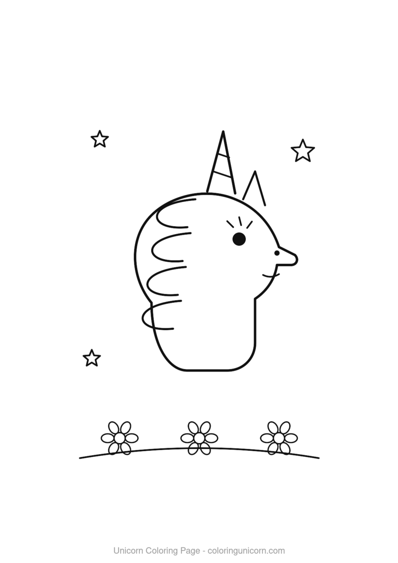 Cute unicorn with flowing mane and magic stars coloring page
