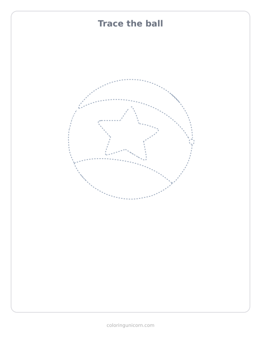 Printable ball tracing page, dashed outline to trace with a pencil