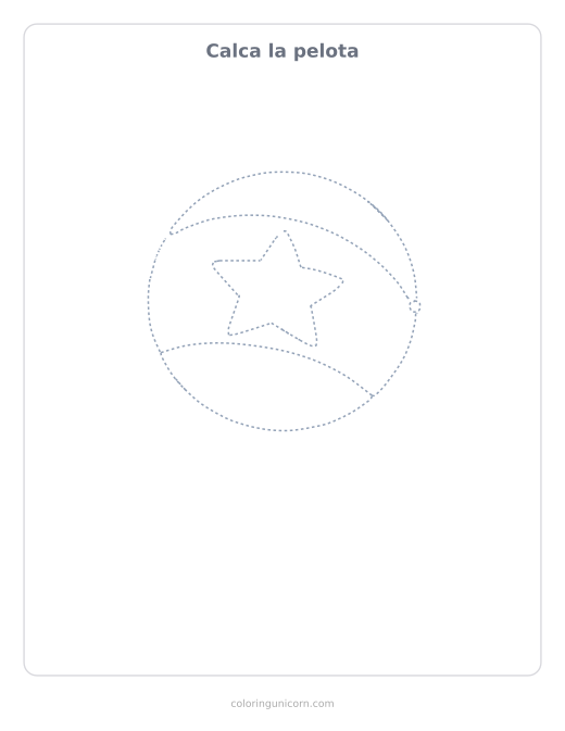 Ficha para calcar la pelota, dibujo en línea de puntos para repasar con lápiz