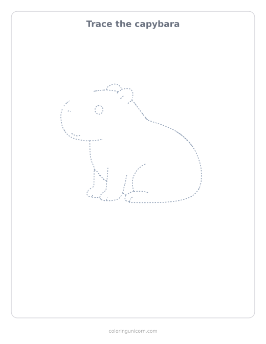 Printable capybara tracing page, dashed outline to trace with a pencil