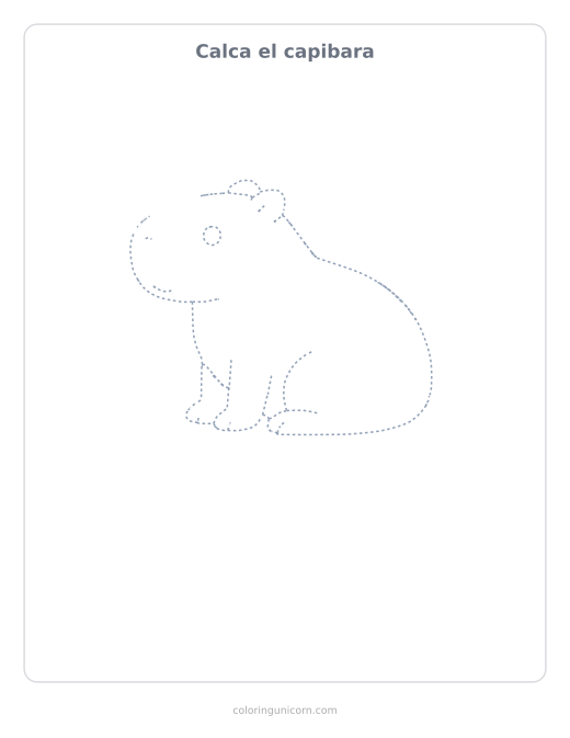 Ficha para calcar el capibara, dibujo en línea de puntos para repasar con lápiz