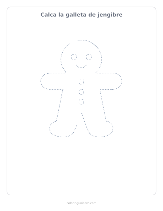 Ficha para calcar la galleta de jengibre, dibujo en línea de puntos para repasar con lápiz
