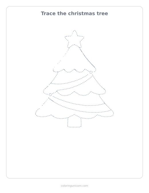 Printable christmas tree tracing page, dashed outline to trace with a pencil