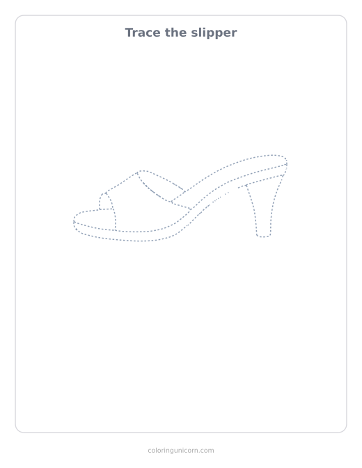 Printable slipper tracing page, dashed outline to trace with a pencil