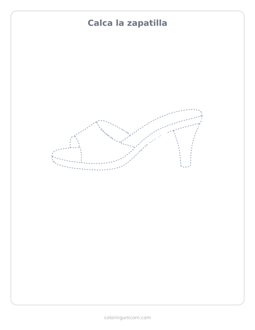 Ficha para calcar la zapatilla, dibujo en línea de puntos para repasar con lápiz