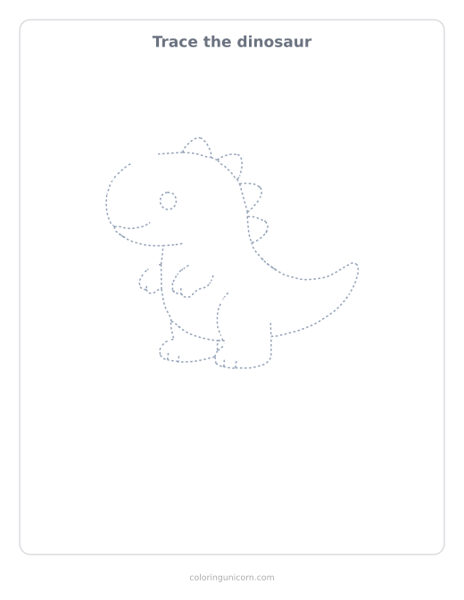 Printable dinosaur tracing page, dashed outline to trace with a pencil
