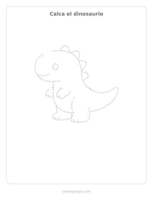 Ficha para calcar el dinosaurio, dibujo en línea de puntos para repasar con lápiz