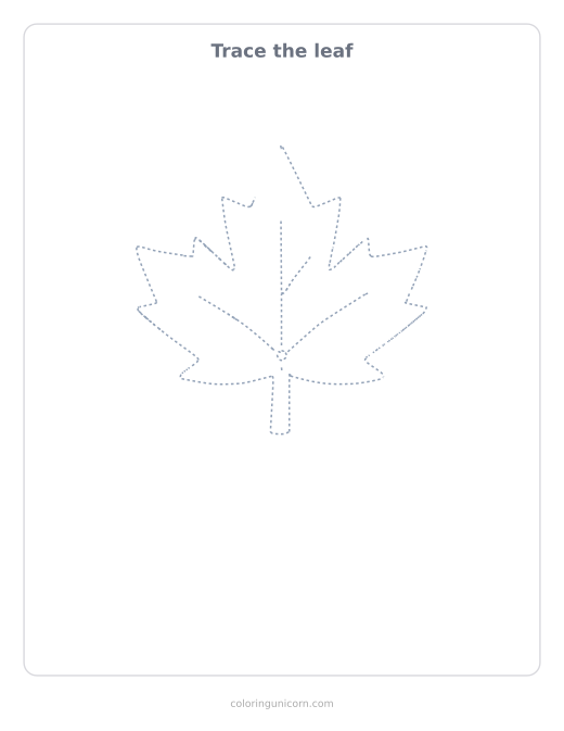 Printable leaf tracing page, dashed outline to trace with a pencil