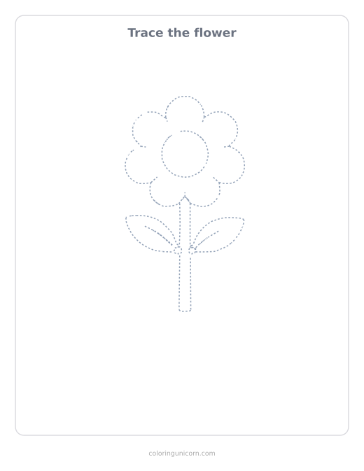 Printable flower tracing page, dashed outline to trace with a pencil
