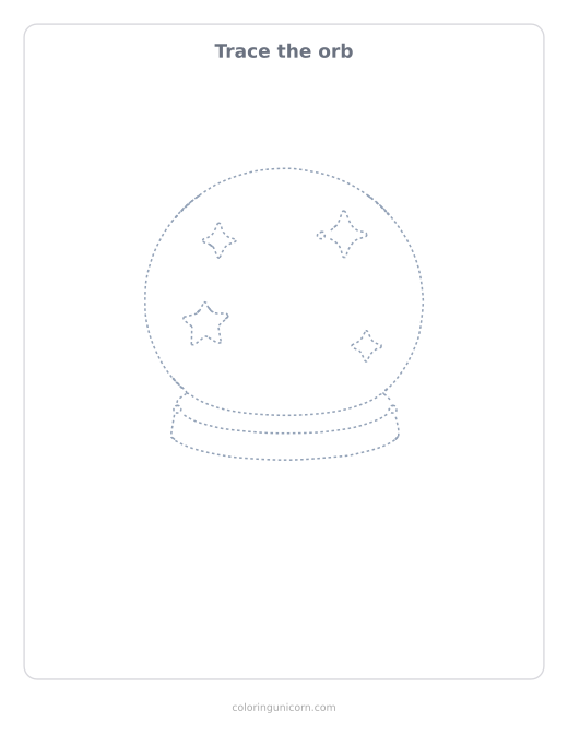 Printable orb tracing page, dashed outline to trace with a pencil