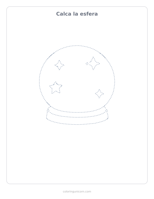 Ficha para calcar la esfera, dibujo en línea de puntos para repasar con lápiz